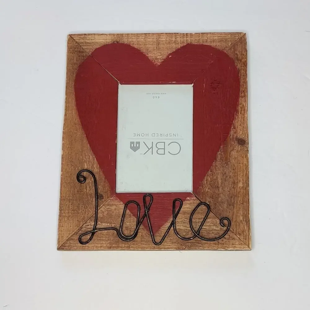 Valentine's Day Rustic Wooden Heart Picture Frame‎ Stand Wired Love Writing